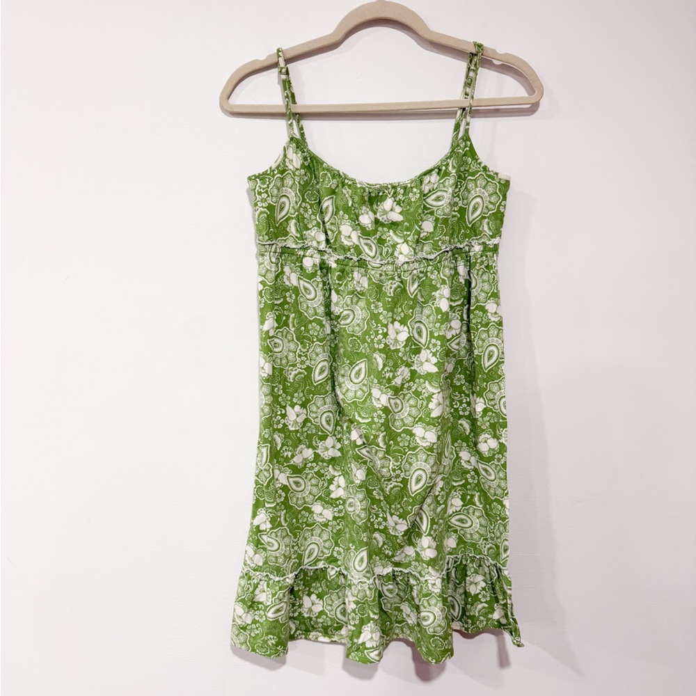 Ann Taylor Loft Y2K Green Floral Paisley Mini Dress Size Medium